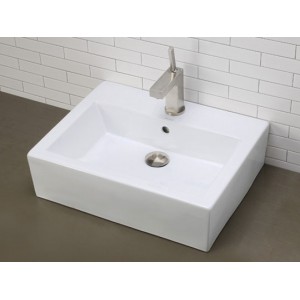 Rectangular White China Vessel With Faucet Hole - ...