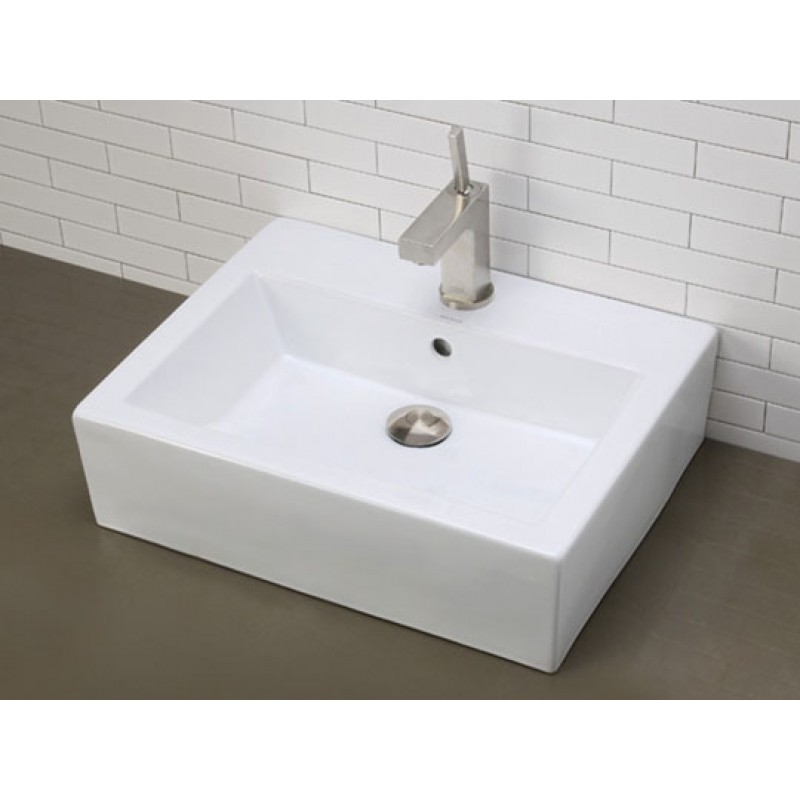 Rectangular White China Vessel With Faucet Hole - 1 Hole