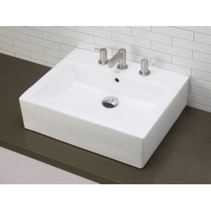 Rectangular White China Vessel With Faucet Holes -...