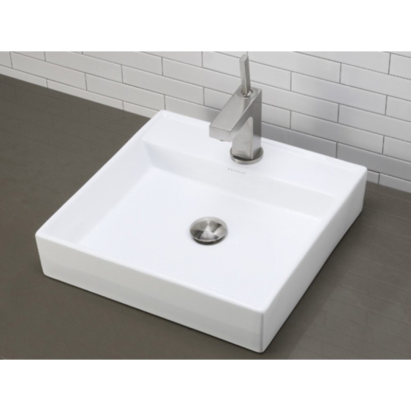 Square Vitreous China Vessel Sink With Single Hole Faucet Deck  - Ceramic White