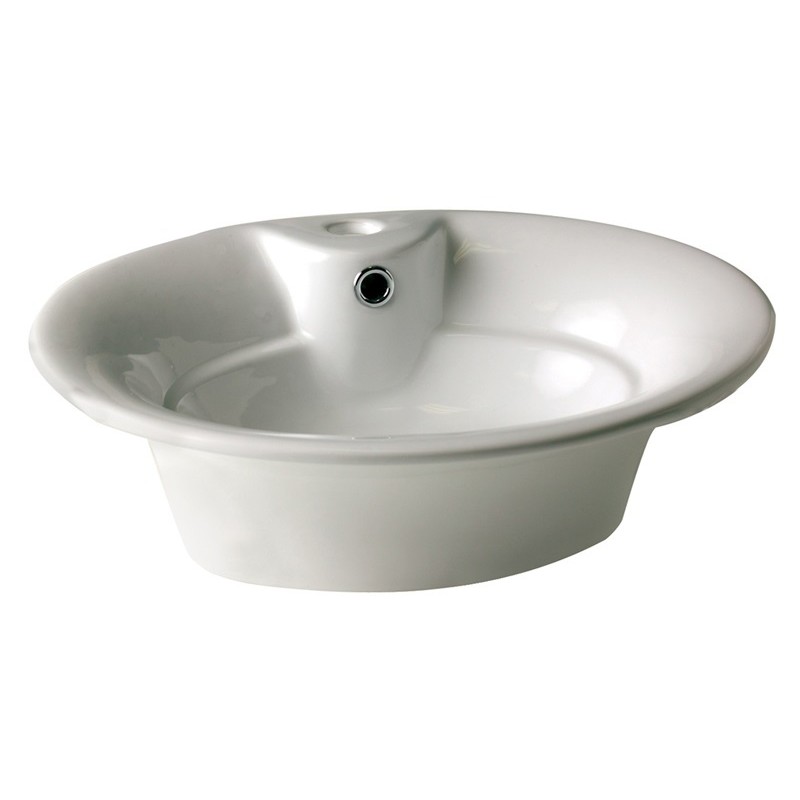 Oval Biscuit Vessel Sink with Overflow and Single Hole