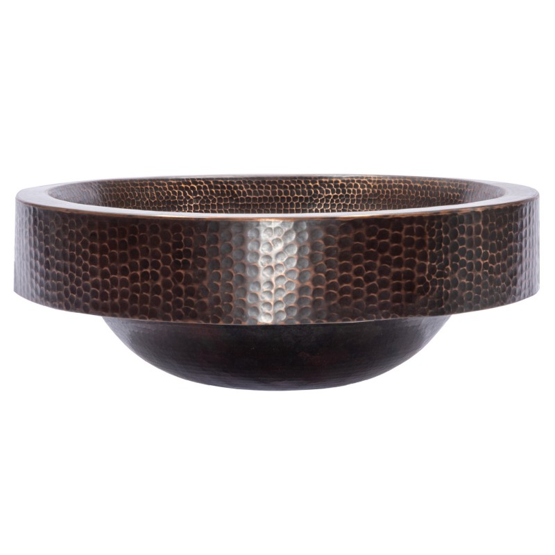 Semi Recessed Copper Vessel Sink With Apron - Antique Dark