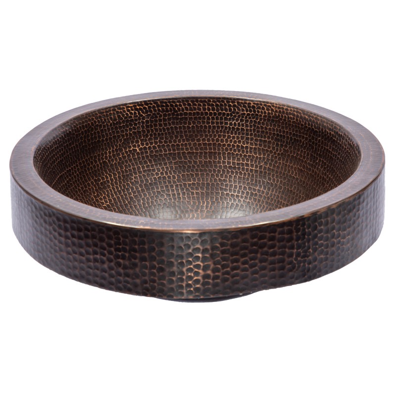 Semi Recessed Copper Vessel Sink With Apron - Antique Dark