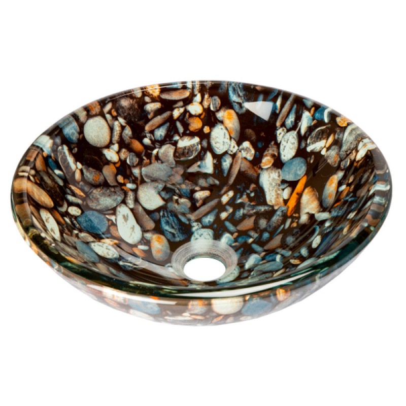 14" Natural Pebble Pattern Glass Vessel Sink