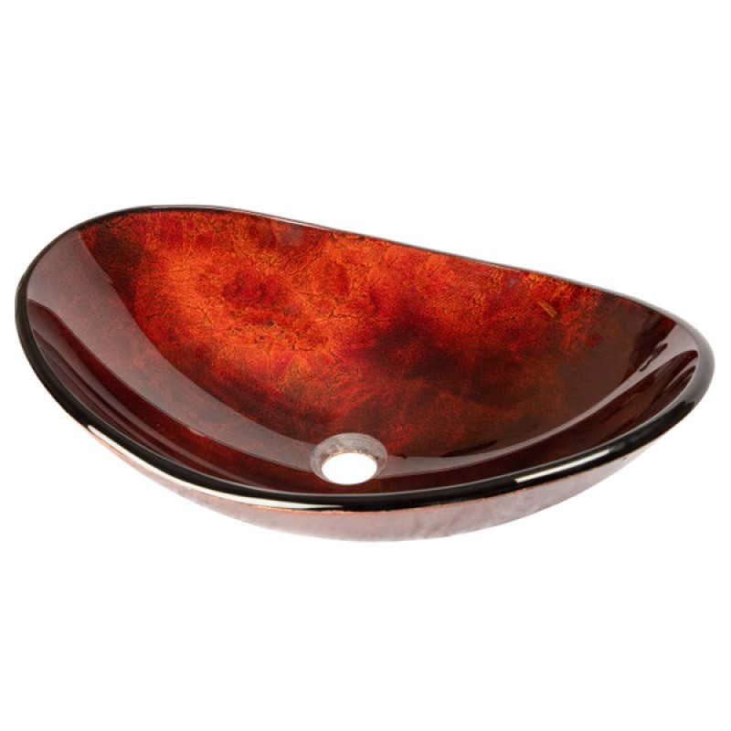 Canoe Shaped Red Copper Reflections Glass Vessel Sink