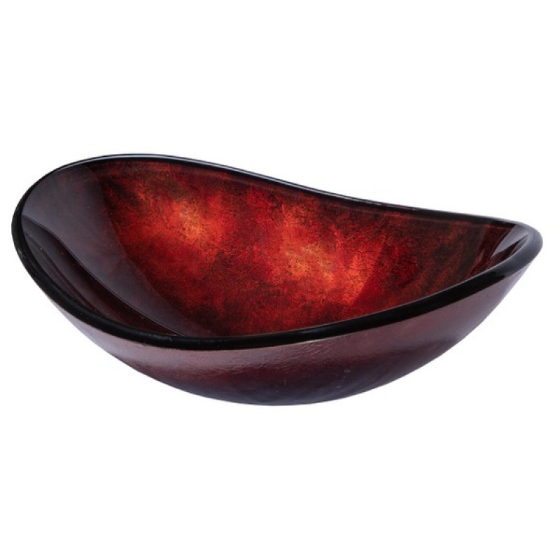 Canoe Shaped Red Copper Reflections Glass Vessel Sink
