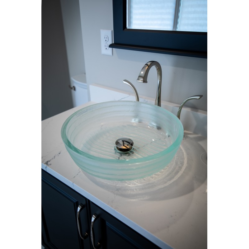 Clear Round Flat Bottom Embossed Glass Vessel Sink