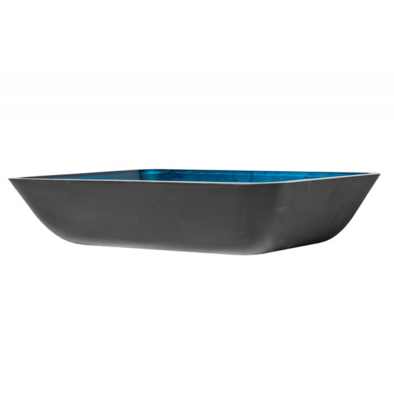 Rectangular Turquoise Blue Foil Glass Vessel Sink with Black Exterior