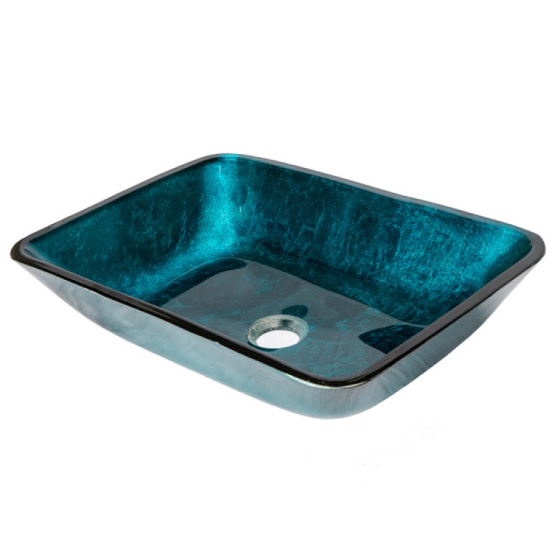 Rectangular Turquoise Blue Foil Glass Vessel Sink