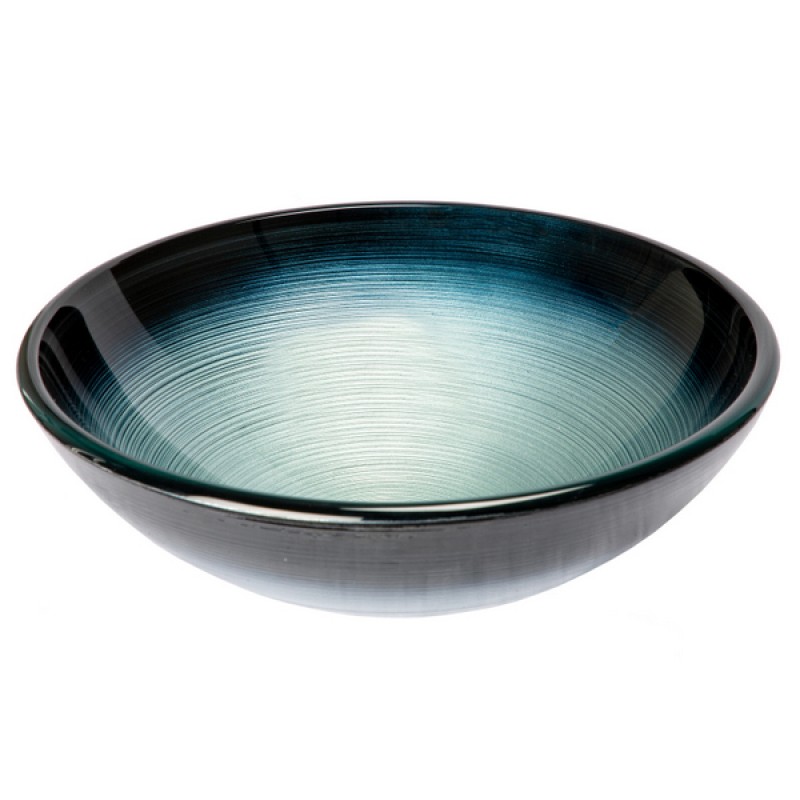 Silver and Blue Rings Glass Vessel Sink