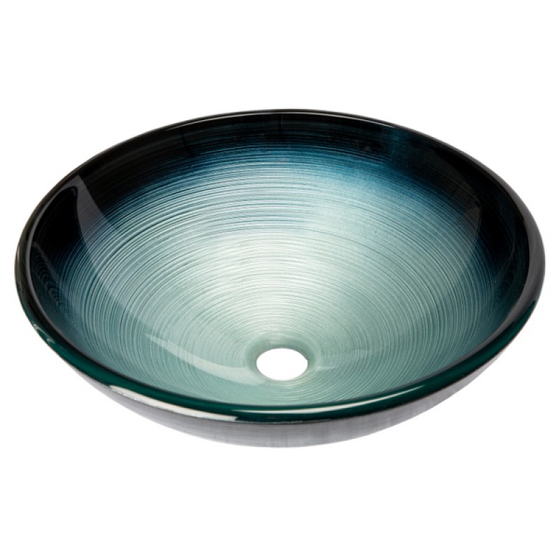 Silver and Blue Rings Glass Vessel Sink