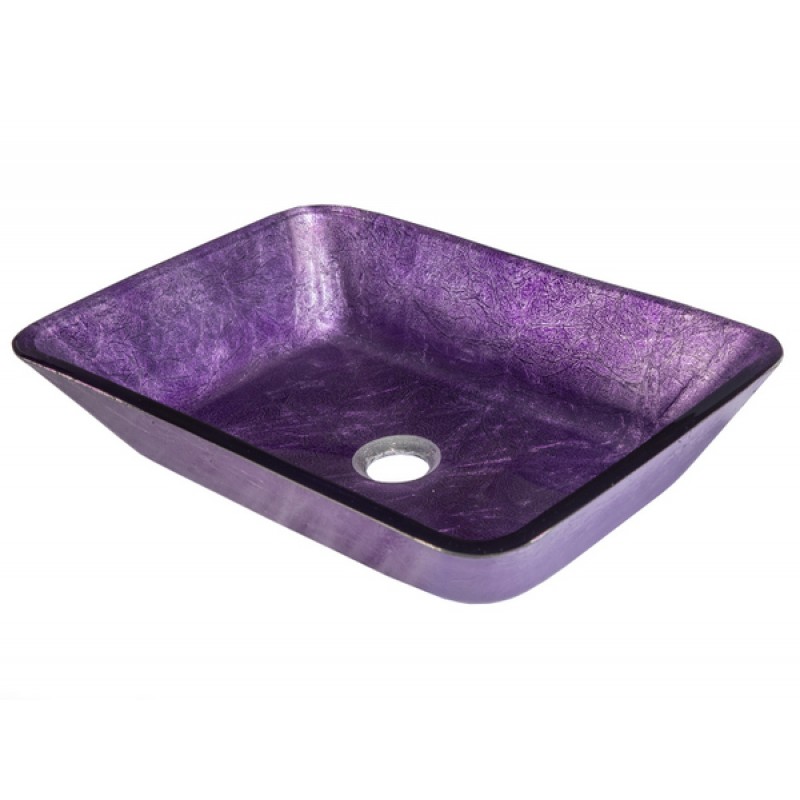 Rectangular Purple Foil Glass Vessel Sink