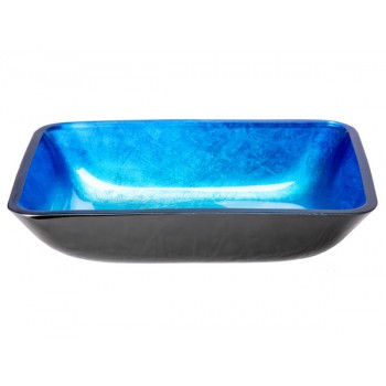 Rectangular Royal Blue Foil Glass Vessel Sink with...