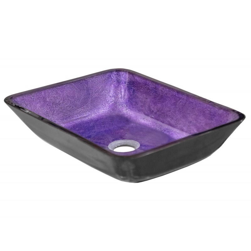 Rectangular Purple Foil Glass Vessel Sink with Black Exterior