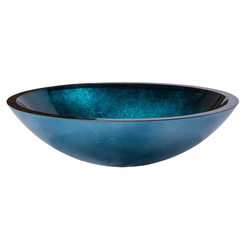 Oval Turquoise Blue Foil Glass Vessel Sink
