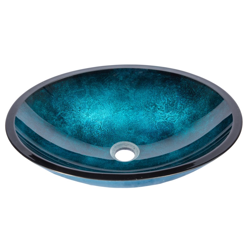 Oval Turquoise Blue Foil Glass Vessel Sink