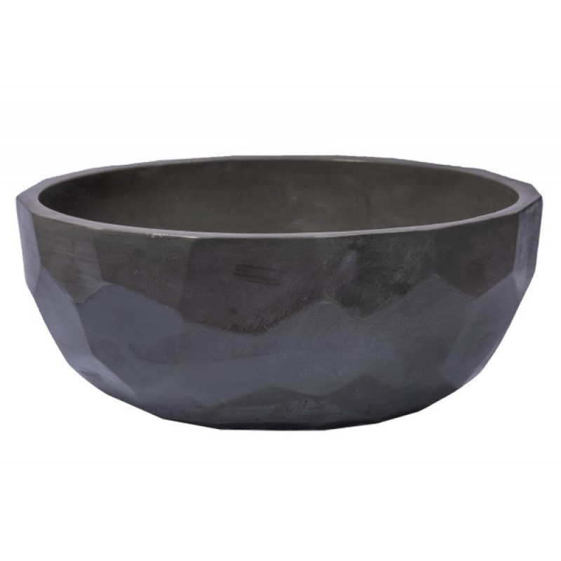 Round Concrete Vessel Sink with Hexagon Patterned Exterior - Charcoal