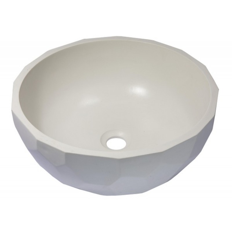 Round Concrete Vessel Sink with Hexagon Patterned Exterior - White