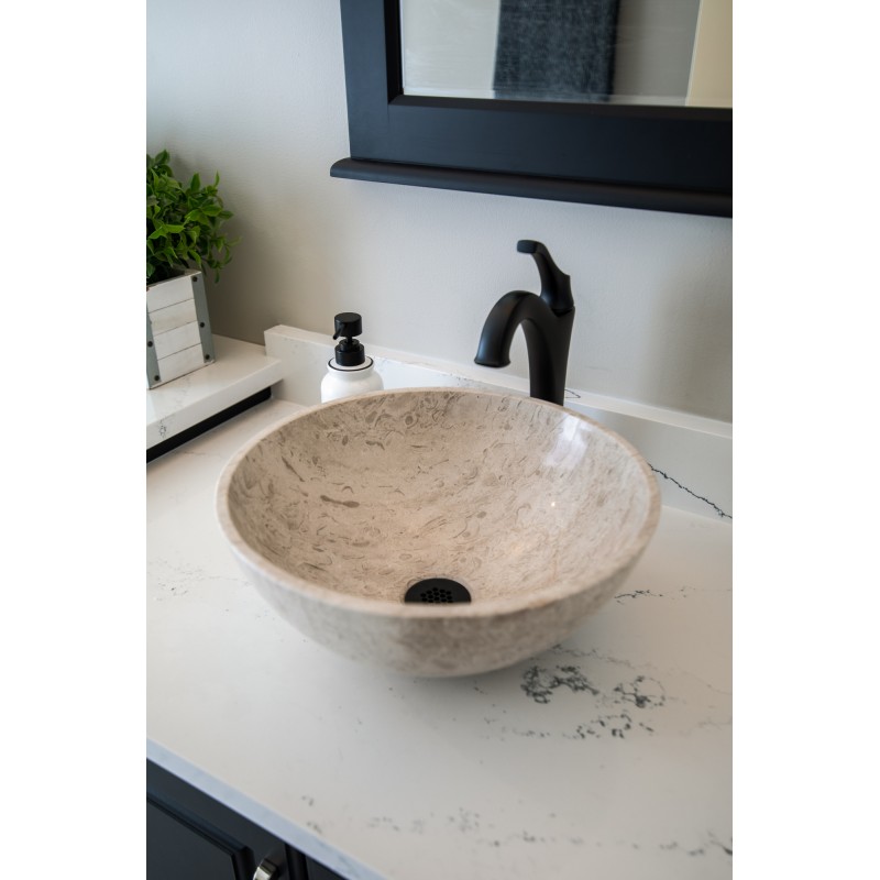 Small Vessel Sink Bowl - Polished Penny Grey Marble