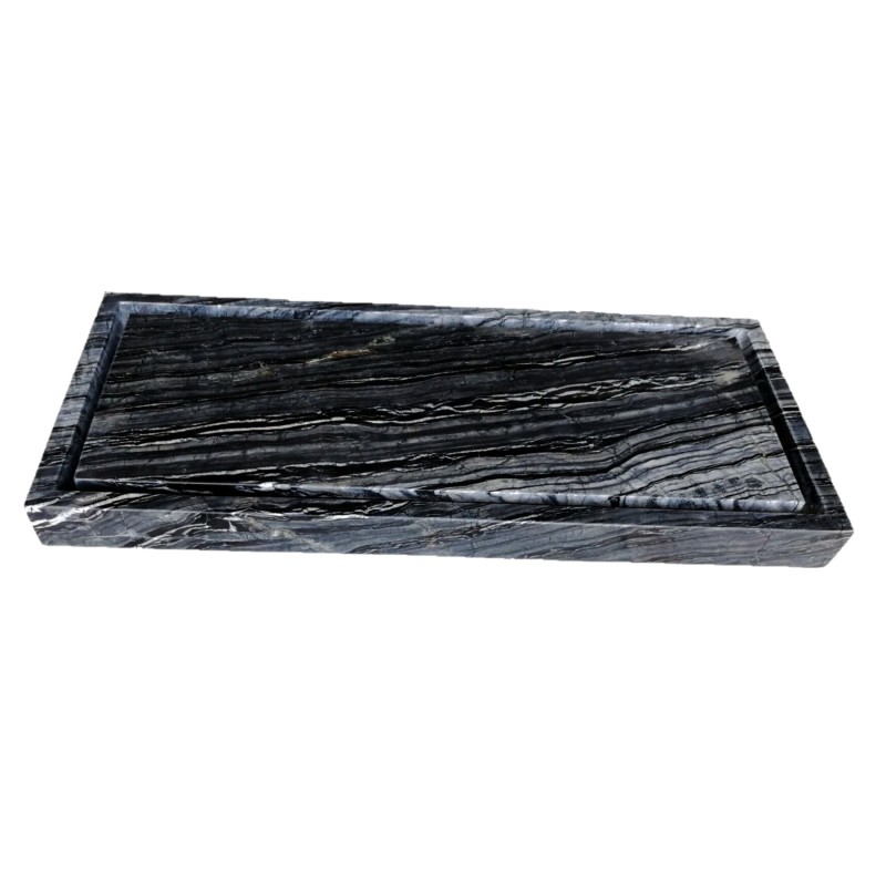 Rectangular Trough Infinity Pool Sink - Wooden Black Marble