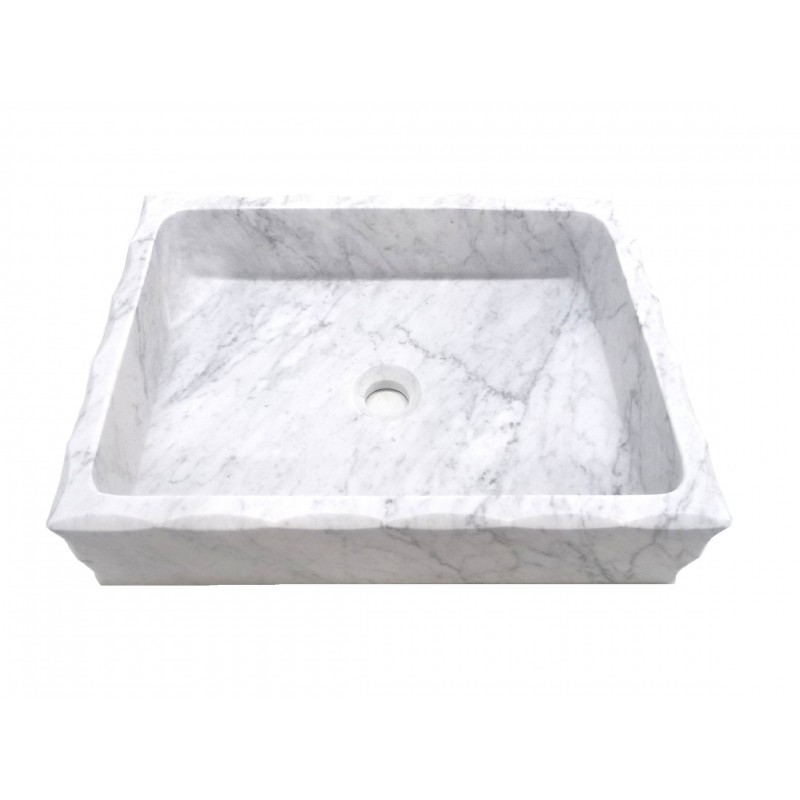 Antique Rectangular Carrara Marble Vessel Sink Honed