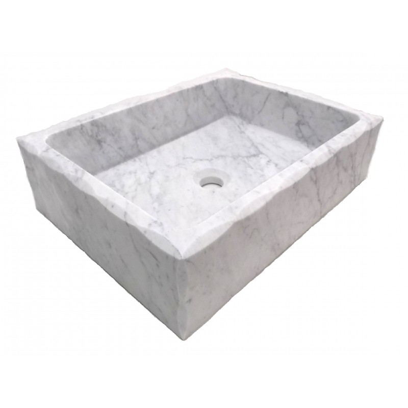 Antique Rectangular Carrara Marble Vessel Sink Honed