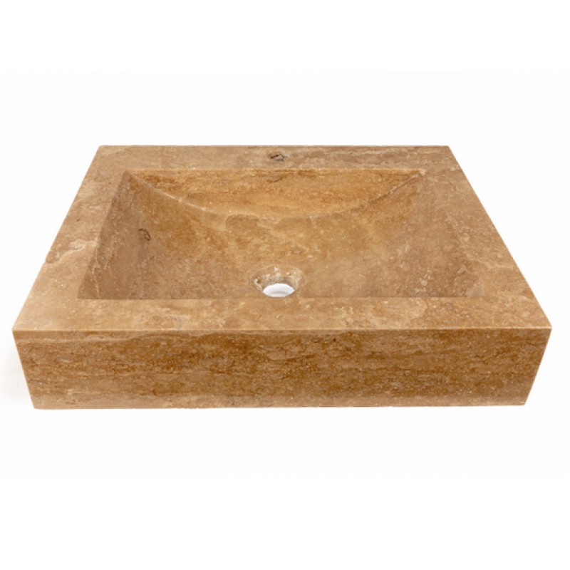 Rectangular Shallow Wave Vessel Sink with Faucet Extension - Beige Travertine