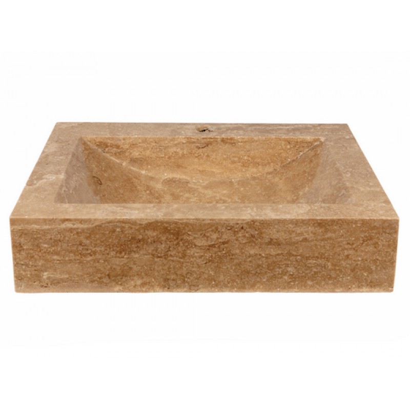 Rectangular Shallow Wave Vessel Sink with Faucet Extension - Beige Travertine