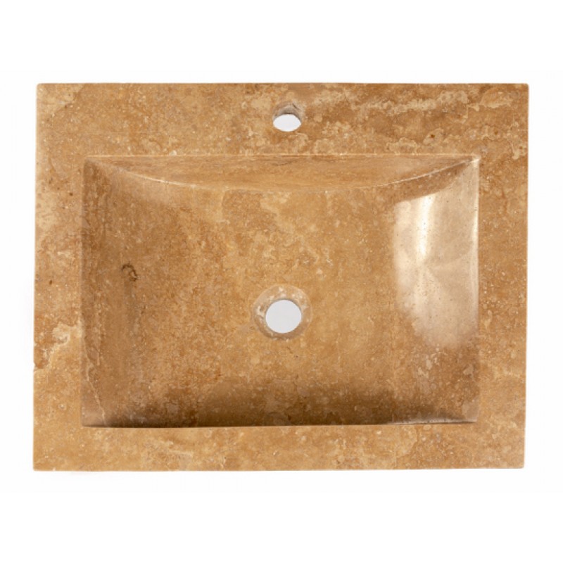 Rectangular Shallow Wave Vessel Sink with Faucet Extension - Beige Travertine