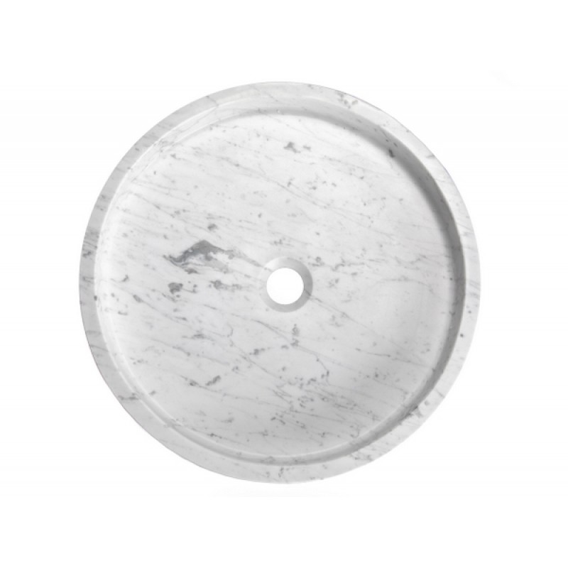 Low Round Vessel Sink - White Carrara Marble