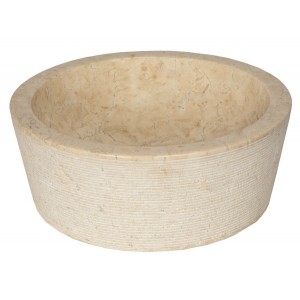 Bahia Round Beige Marble Vessel Sink with Ridged E...
