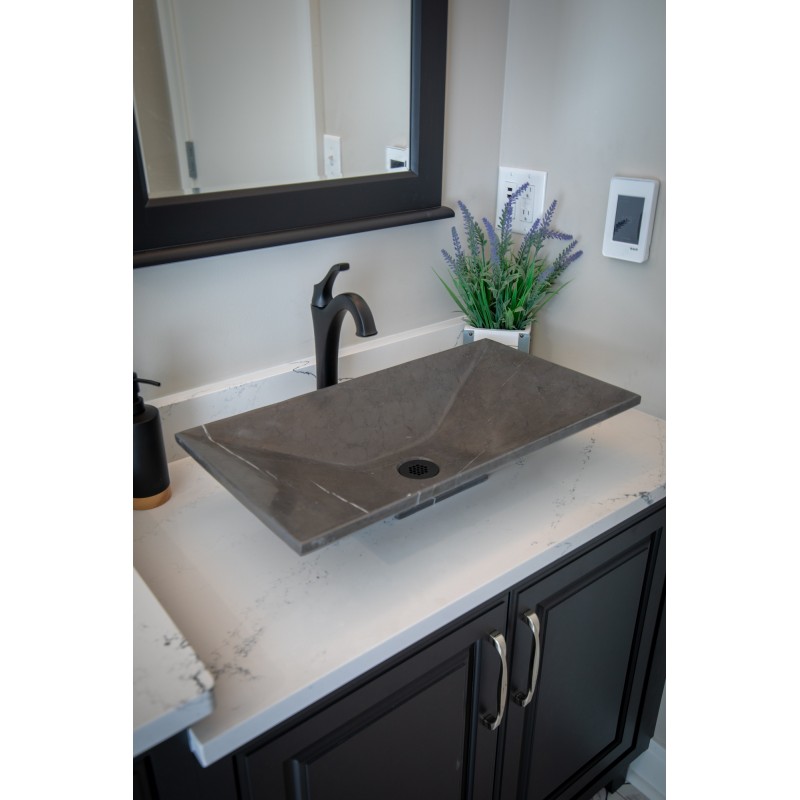 Ultra Modern Rectangular Vessel Sink - Honed Pietra Grey Marble