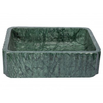 Rectangular Ridged Vessel Sink in Dark Green Marbl...