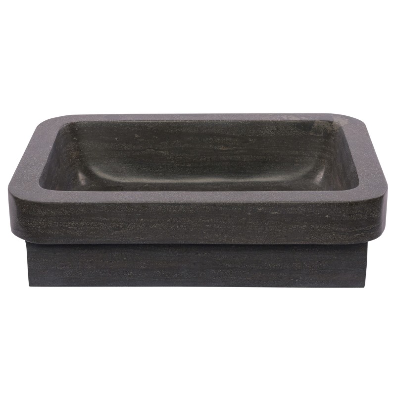 Semi Recessed Rectangular Vessel Sink With Apron in Black Limestone