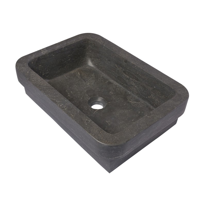 Semi Recessed Rectangular Vessel Sink With Apron in Black Limestone