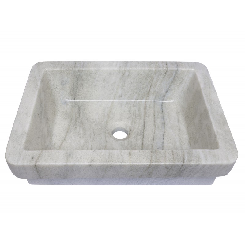 Semi Recessed Rectangular Vessel Sink With Apron in Guangxi White Marble