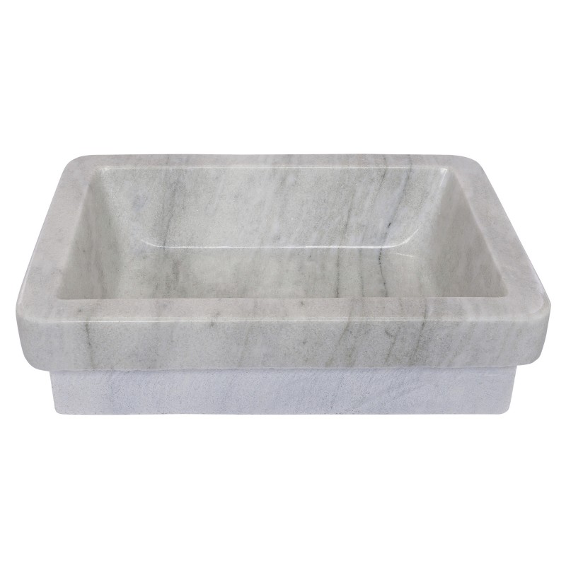 Semi Recessed Rectangular Vessel Sink With Apron in Guangxi White Marble