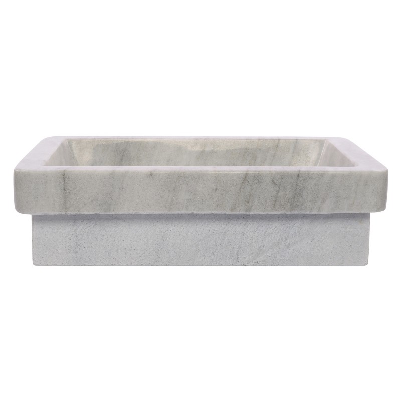 Semi Recessed Rectangular Vessel Sink With Apron in Guangxi White Marble