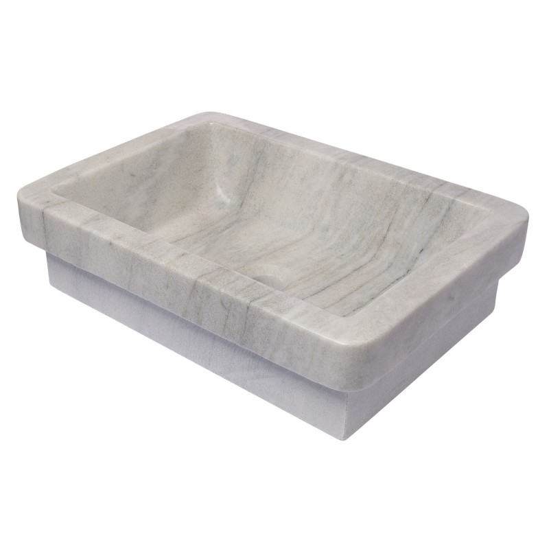 Semi Recessed Rectangular Vessel Sink With Apron in Guangxi White Marble