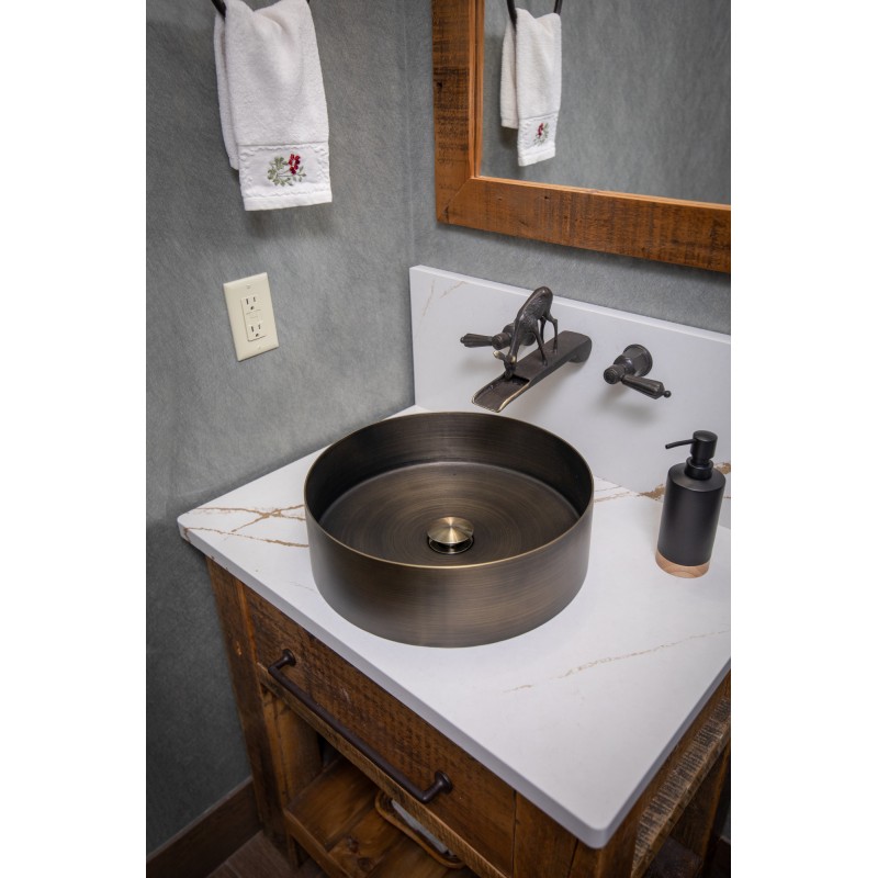 Round 15-in Stainless Steel Vessel Sink in Antique with Drain