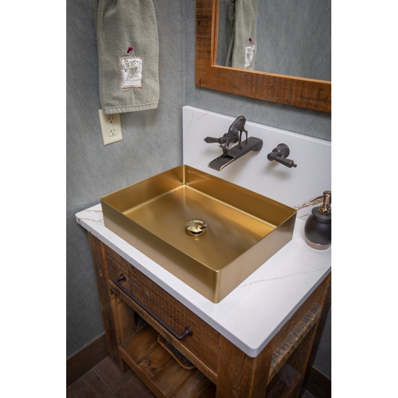 Rectangular 18.9 x 14.6-in Stainless Steel Vessel Sink in Gold with Drain
