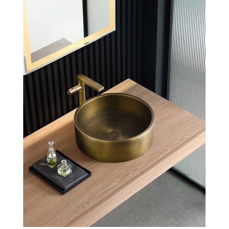 Round 15.75-in Stainless Steel Vessel Sink with Rim in Antique with Drain