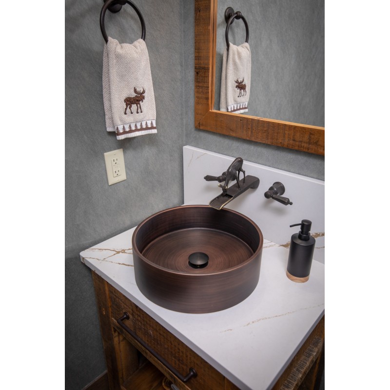 Round 15.75-in Stainless Steel Vessel Sink with Rim in Bronze with Drain