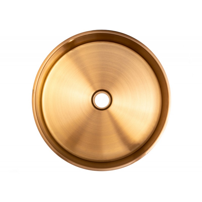 Round 15.75-in Stainless Steel Vessel Sink with Rim in Rose Gold with Drain
