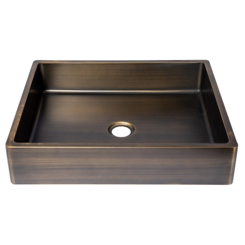 Rectangular 18.7 x 15.75-in Stainless Steel Vessel Sink with Rim in Antique with Drain