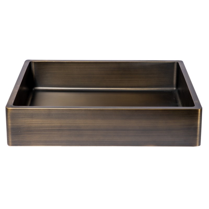 Rectangular 18.7 x 15.75-in Stainless Steel Vessel Sink with Rim in Antique with Drain