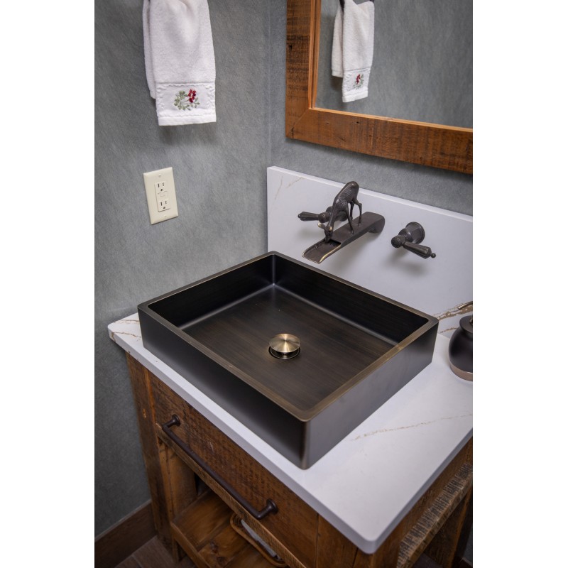 Rectangular 18.7 x 15.75-in Stainless Steel Vessel Sink with Rim in Antique with Drain