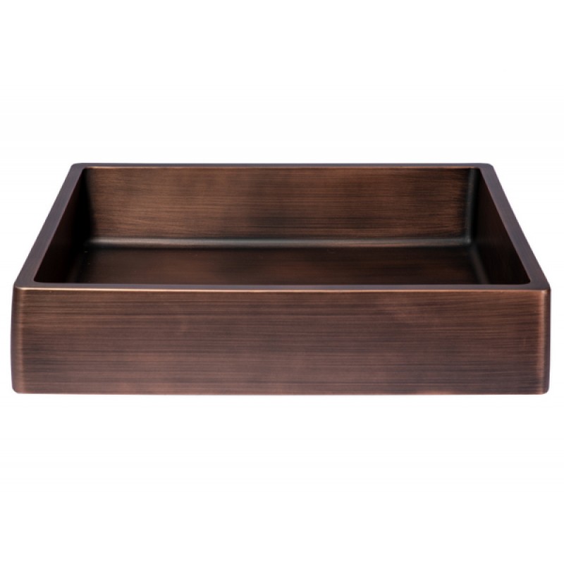 Rectangular 18.7 x 15.75-in Stainless Steel Vessel Sink with Rim in Bronze with Drain