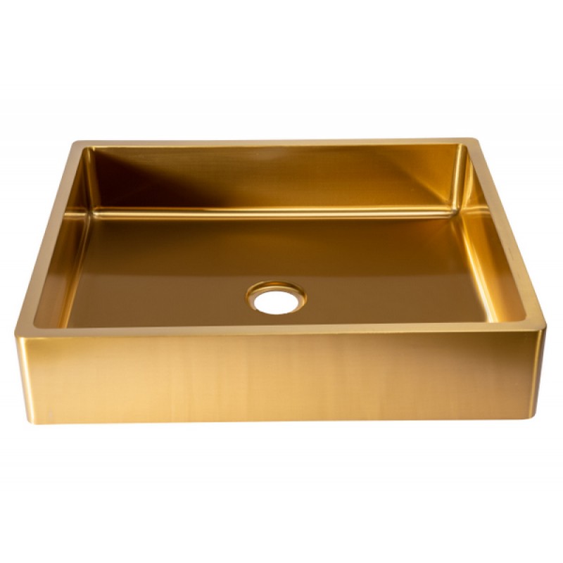 Rectangular 18.7 x 15.75-in Stainless Steel Vessel Sink with Rim in Gold with Drain