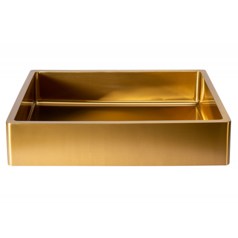 Rectangular 18.7 x 15.75-in Stainless Steel Vessel Sink with Rim in Gold with Drain